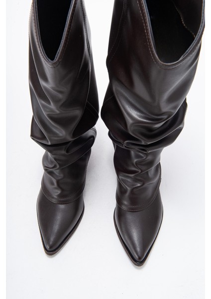 Elarıs Kahverengi Cilt Körüklü Kadın Kalın Topuklu Çizme fiyatları