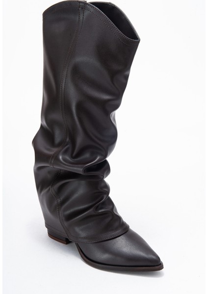 Elarıs Kahverengi Cilt Körüklü Kadın Kalın Topuklu Çizme modelleri