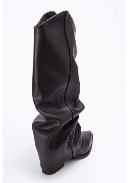 Elarıs Kahverengi Cilt Körüklü Kadın Kalın Topuklu Çizme indirimleri