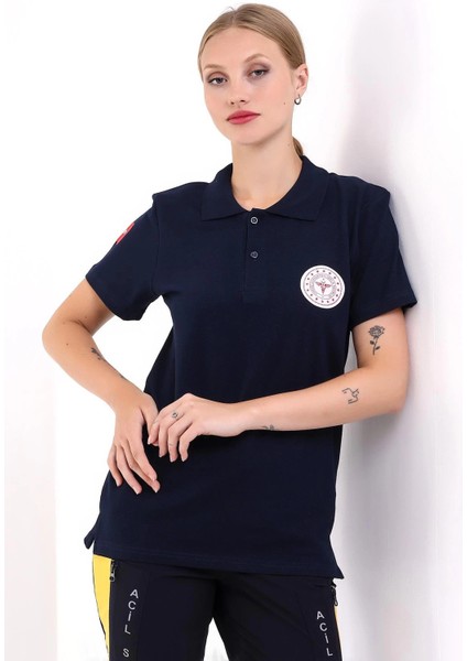 112 Acil Sağlık Yakalı Tshirt Kısa Kol Baskılı - Lacivert modelleri