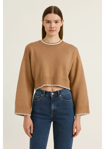 Tığ Işlemeli Kadın Crop Kazak