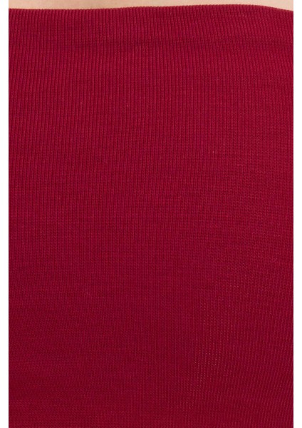 Kadın Slim Fit Dar Kesim Pamuklu Straplez Bordo Bluz