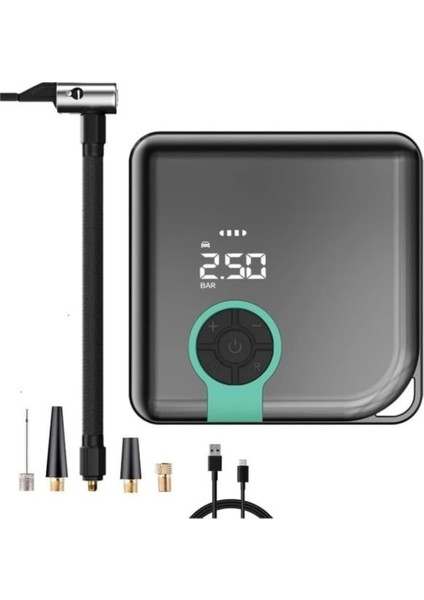 ZC-001 Taşınabilir Kablosuz Dijital Hava Kompresörü Pompa 150 Psı, Otomatik Lastik Şişirme Cihazı, LED Işık