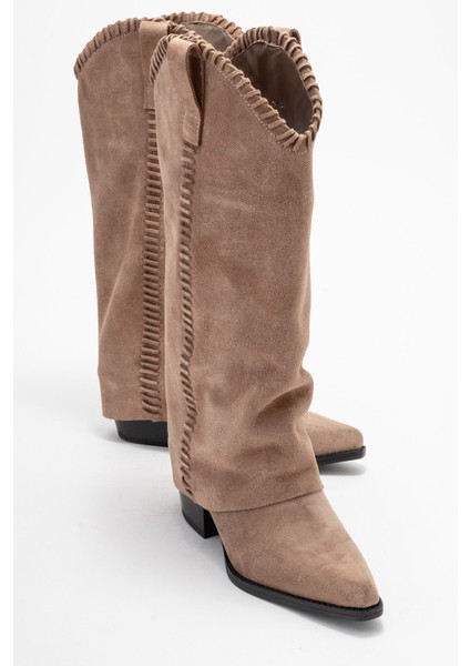 Tyler Toprak Süet Hakiki Deri Dikişli Kadın Western Çizme