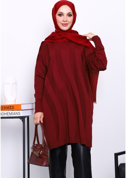 Bordo Soğuk İplik Merserize Triko Tunik