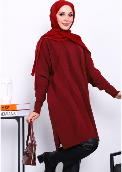 Bordo Soğuk İplik Merserize Triko Tunik modelleri