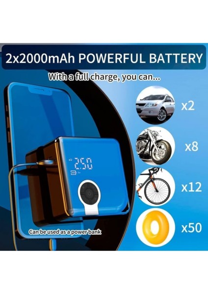 ZC-001 Taşınabilir Kablosuz Dijital Hava Kompresörü Pompa 150 Psı, Otomatik Lastik Şişirme Cihazı, LED Işık