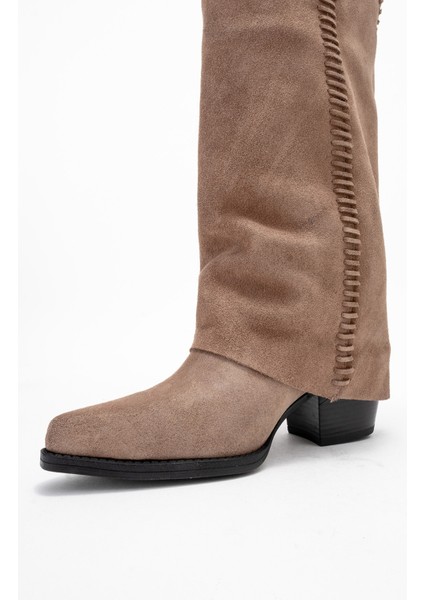 Tyler Toprak Süet Hakiki Deri Dikişli Kadın Western Çizme fırsatları