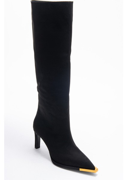 Lexa Siyah Süet Altın Detaylı Sivri Burunlu Kadın Topuklu Çizme modelleri