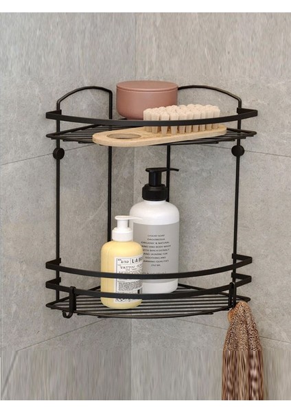 Tekno-Tel 2 Katlı Kancalı Banyo Rafı Mat Siyah LM008H