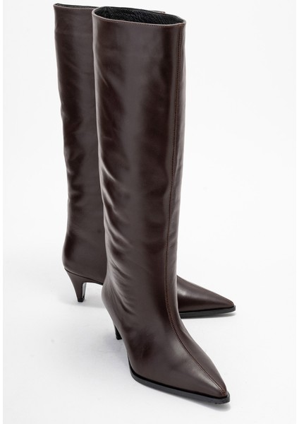 Sıora Kahverengi Cilt Hakiki Deri Kadın Kısa Topuklu Çizme