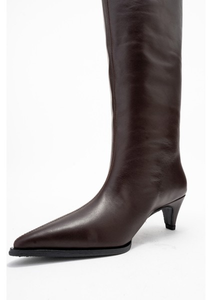 Sıora Kahverengi Cilt Hakiki Deri Kadın Kısa Topuklu Çizme fırsatları