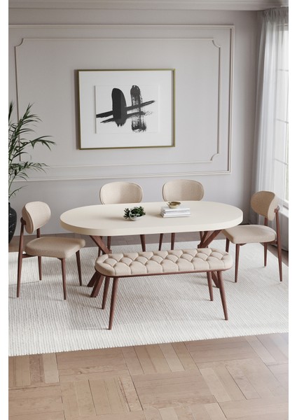 Bohem Polo Mutfak Masası Takımı 6 Kişilik Bencli Ahşap Görünümlü fiyatları