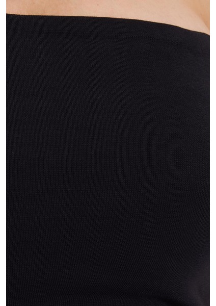 Kadın Slim Fit Dar Kesim Pamuklu Straplez Siyah Bluz