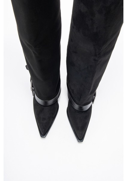 Elva Siyah Süet Kemer Tokalı Kadın Ince Topuklu Çizme fiyatları