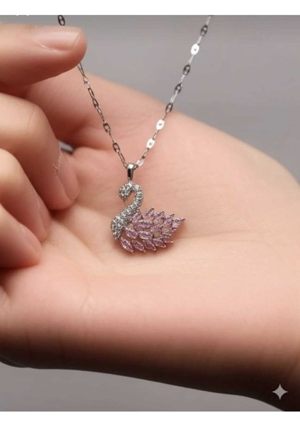 Özel Çekmeceli Hediye Kutusunda Pembe Taşlı Kuğu Kolye - Sevgiliye, Arkadaşa, Kadına Romantik Hediye indirimleri