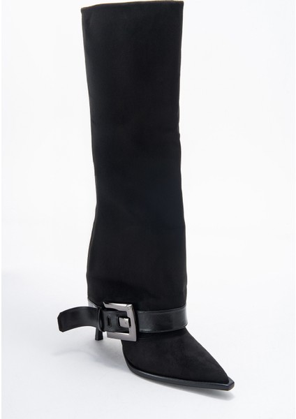 Elva Siyah Süet Kemer Tokalı Kadın Ince Topuklu Çizme modelleri