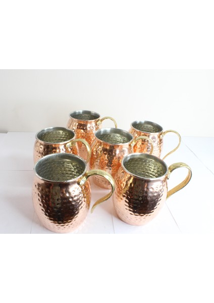 6 Adet Bakır Tombik Kupa Bardak