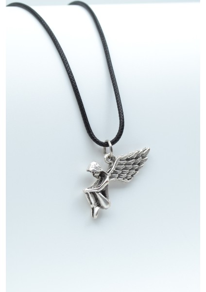 Kanatlı Melek - Peri Gümüş Kaplama Deri Ip Kolye
