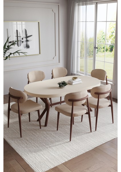 Bohem Polo Mutfak Masası Takımı 6 Kişilik Ahşap Görünümlü