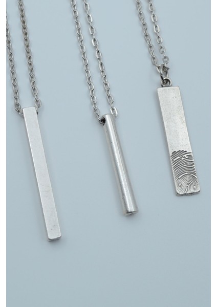 3'lü Çubuk Prizma Silindir Parmak Izi Gümüş Kaplama Kolye Seti