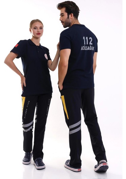 112 Acil Sağlık Yakalı Tshirt Kısa Kol Baskılı - Lacivert