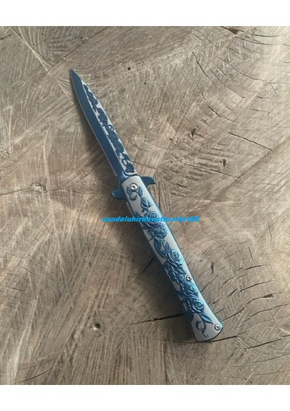 Carbon Çelik Özel Cep Çakısı Kamp Çakısı Özel Gül Işlemeli Cep Bıçak 22CM