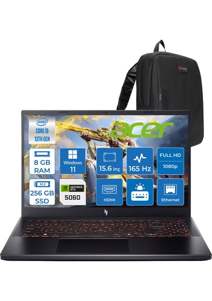 Nitro V15 ANV15-52-91EQ Intel Core I9 13900H 8gb 256GB SSD RTX5060 8gb Windows 11 Pro 15,6" Fullhd (1920 x 1080) 165HZ IPS 300NIT Taşınabilir Bilgisayar NHQZAEYP01 + Zetta Çanta