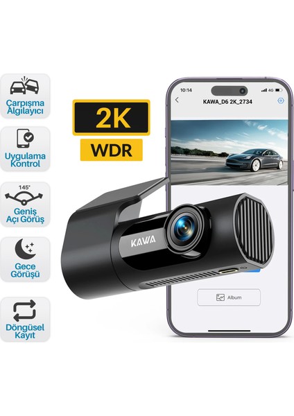 D6 2k 1440P Wifi Araç Kamerası 145° Geniş Açı Wdr Ön Kamera