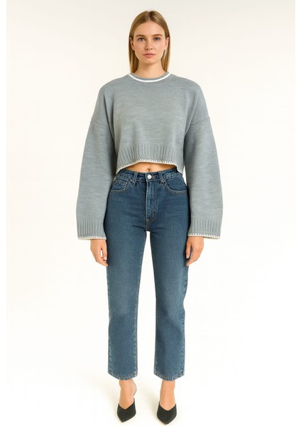 Tığ Işlemeli Kadın Crop Kazak