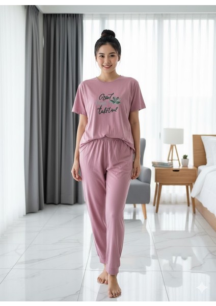 Kadın Pembe Kısa Kol Pijama Takım