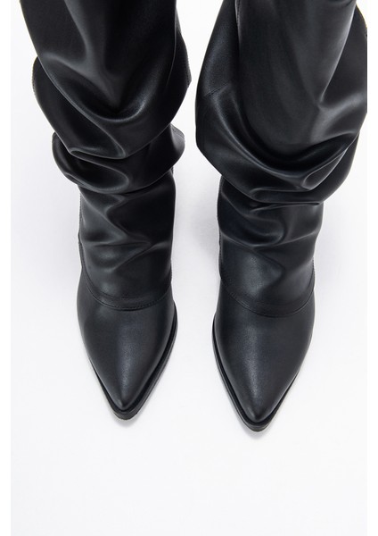 Elarıs Siyah Cilt Körüklü Kadın Kalın Topuklu Çizme fiyatları
