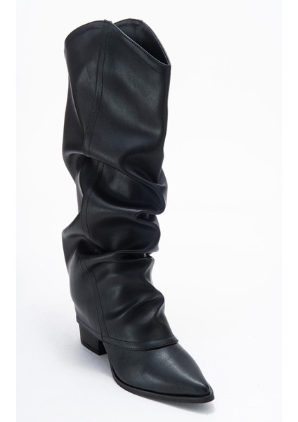 Elarıs Siyah Cilt Körüklü Kadın Kalın Topuklu Çizme modelleri