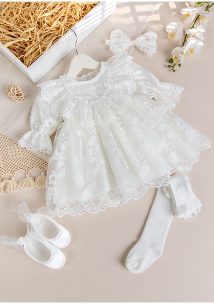 Güpürlü 4'lü Kız Bebek Mevlüt Elbise Seti
