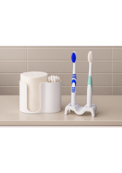 Banyo Düzenleme Seti – Pamuk & Kulak Çubuğu Organizer + Çiftli Diş Fırçalık fiyatları
