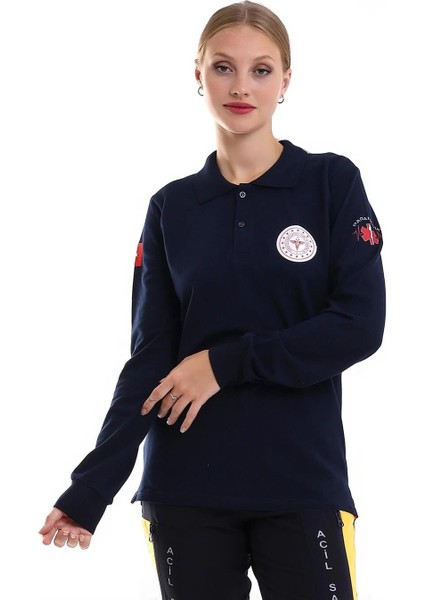 Paramedik Yakalı Unisex Tshirt Uzun Kol - Lacivert