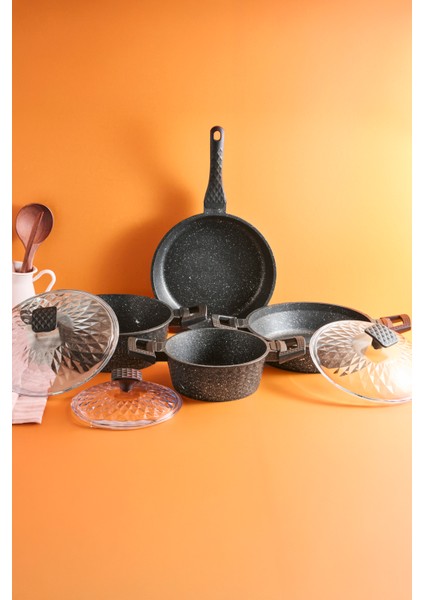 Progranito Diamond Döküm Cam Kapaklı 7 Parça Tencere Tava Seti 20-24-26 cm modelleri