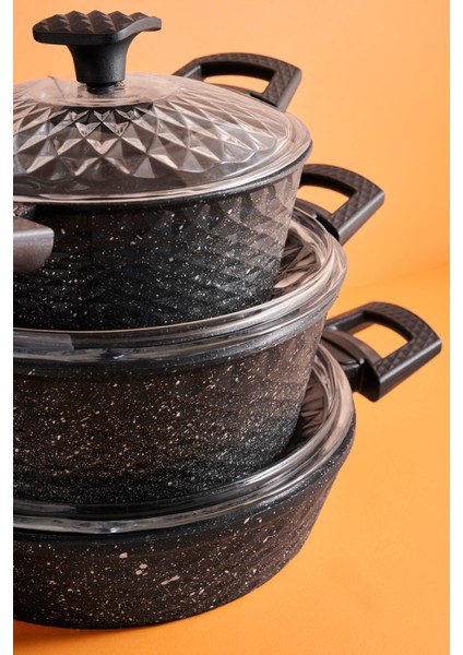 Progranito Diamond Döküm Cam Kapaklı 7 Parça Tencere Tava Seti 20-24-26 cm fırsatları