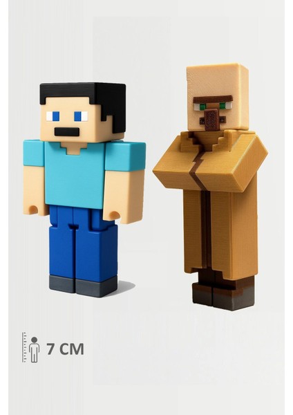 Minecraft Steve ve Köylü Villager Set Hareketli Eklemli Figür