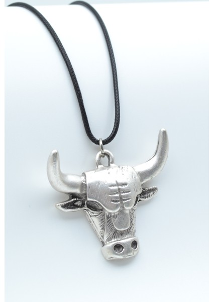Boğa Gümüş Kaplama Deri Ip Kolye