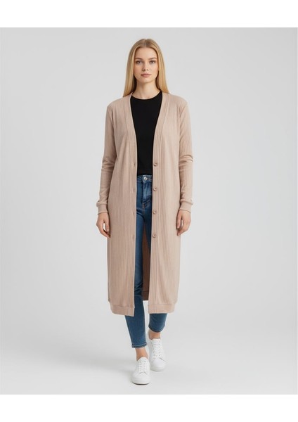 Kadın Düğmeli Uzun Triko Hırka