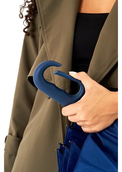 10 Fiber Telli Tam Otomatik Şemsiye Güçlendirilmiş Telli Kanca Saplı Şemsiye - Mavi modelleri