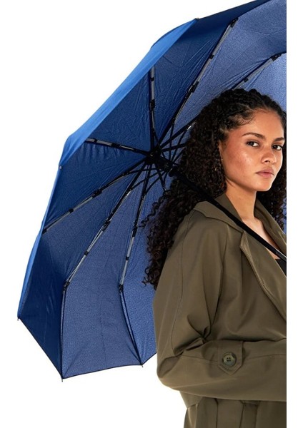 10 Fiber Telli Tam Otomatik Şemsiye Güçlendirilmiş Telli Kanca Saplı Şemsiye - Mavi fırsatları