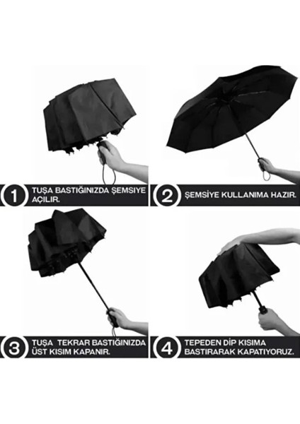 10 Fiber Telli Tam Otomatik Şemsiye Güçlendirilmiş Telli Kanca Saplı Şemsiye - Mavi indirimleri