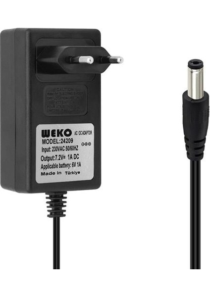 Weko 7.2VOLT - 1AMPER 5.5x2.5 Uçlu Ledli Yerli Üretim Priz Tipi Adaptör