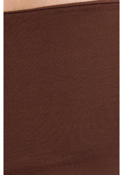 Kadın Slim Fit Dar Kesim Pamuklu Straplez Koyu Kahve Bluz