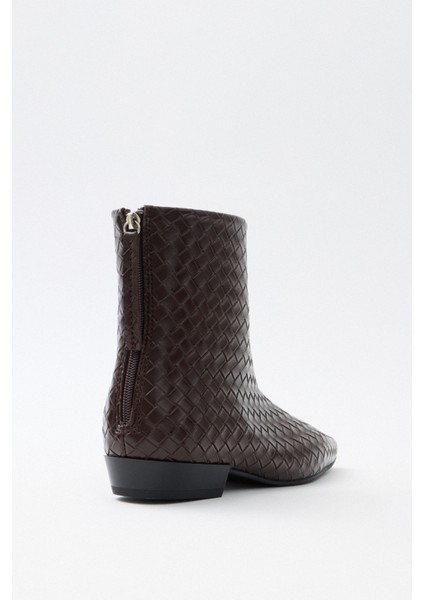 Bot 2520 - Küt Burun Arka Fermuarlı Acı Kahve Örgü Kadın Bot fırsatları