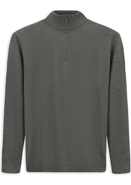 Regular Fit Bato Yaka Fermuarlı Trıko Kazak