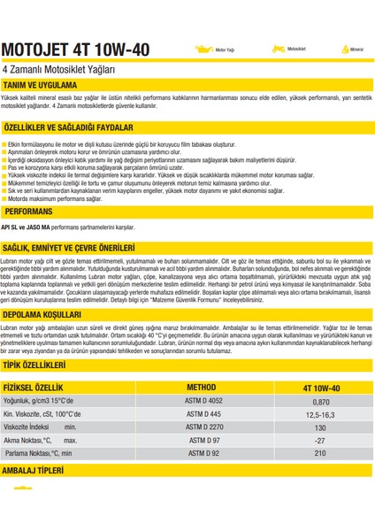Lubran 4t Motojet 10W-40 Apı Sl Motor Yağı 1 Litre Yüksek Performanslı 4 Zamanlı Motosiklet Yağ fiyatları