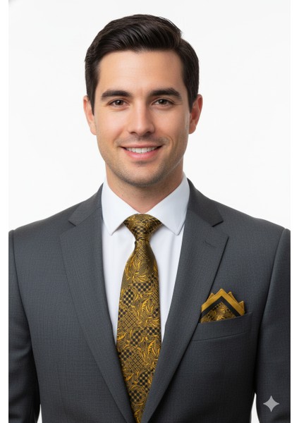 Erkek Kravat Klasik Mendilli Şık Leke Tutmaz Zirve Model Geniş Tasarım